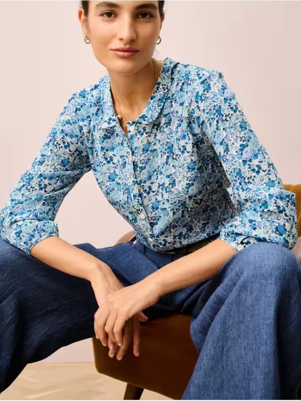 Brora Liberty Print Silk Peter Pan Blouse size US 8, UK 12